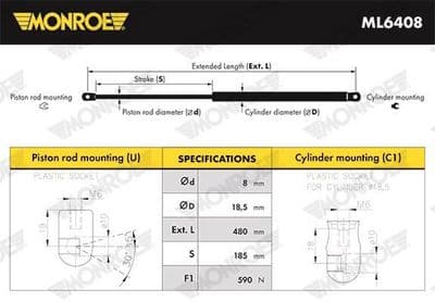Gazlı amortisör, bagaj/yükleme bölümü MONROE MaxLift